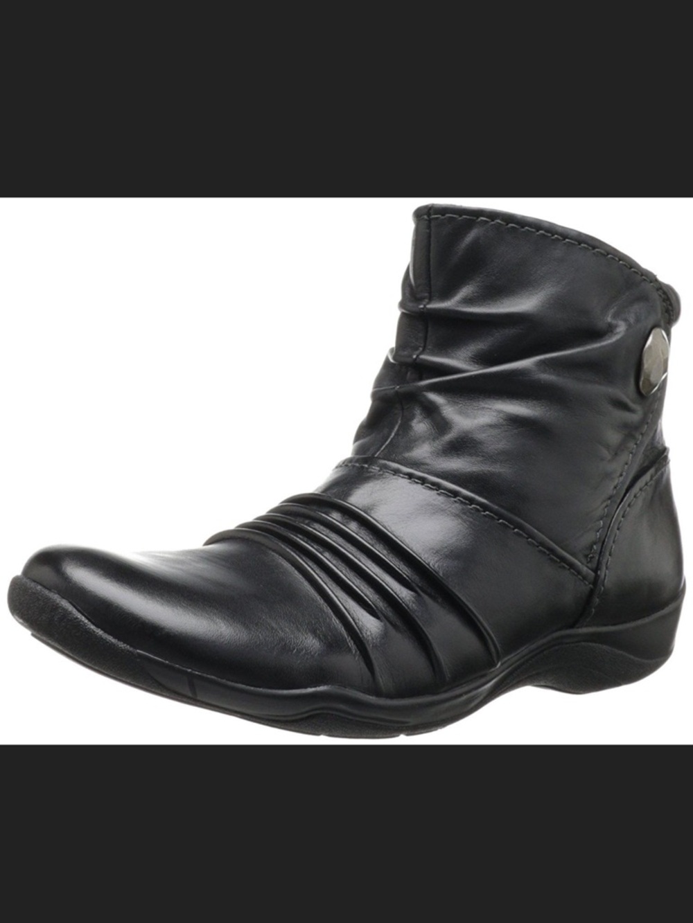 Clarks Kessa Mabel Black Leather Ruched Button Ankle Booties 8 Lagenlook Artsy - Picture 16 of 16